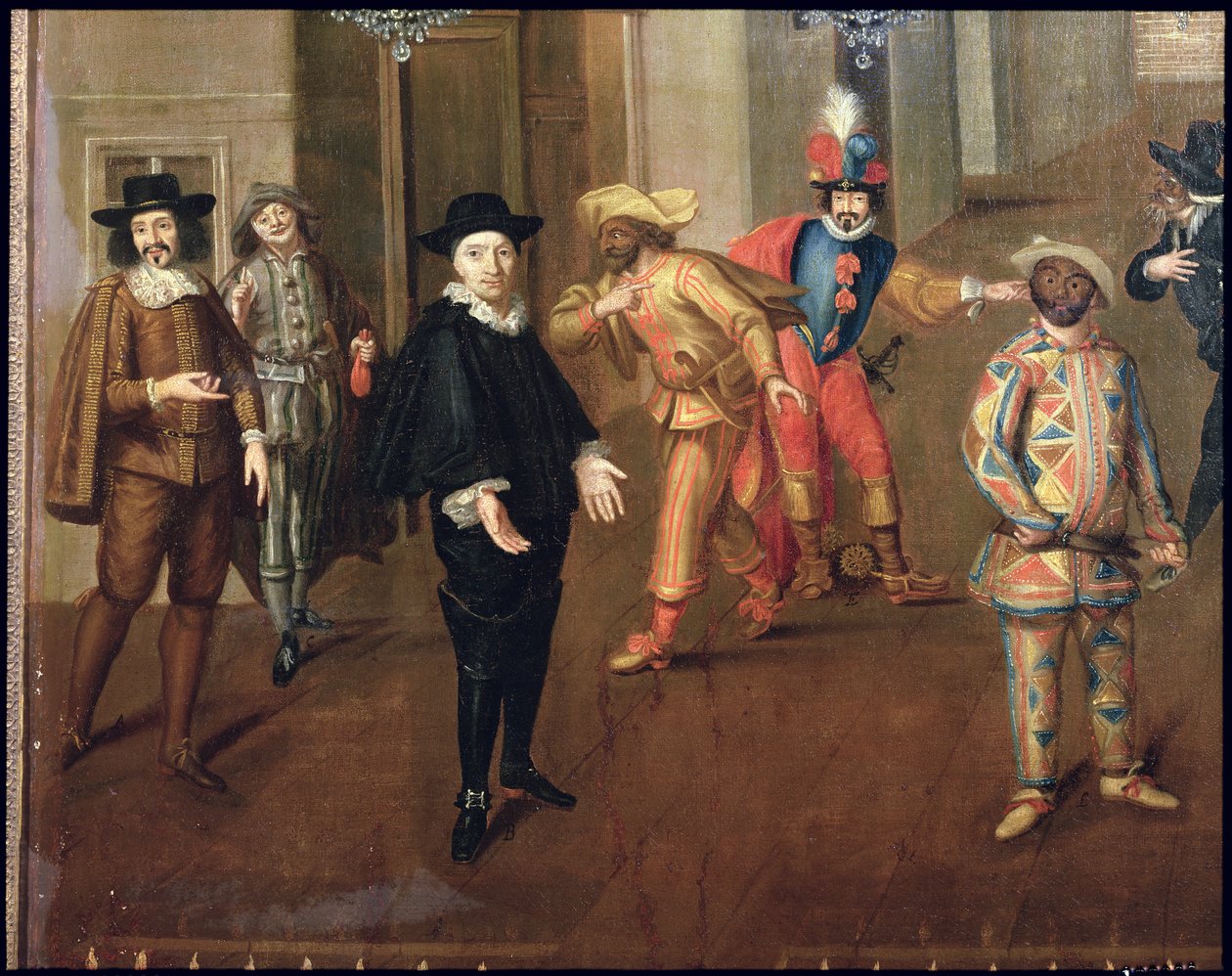 Comici italiani e francesi che recitano in farse, 1670 (dettaglio) da Verio