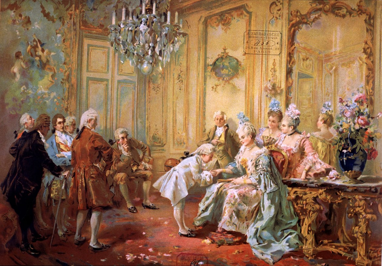 Mozart e Mme de Pompadour, c. 1900 (cromo) da Vicente de (after) Paredes