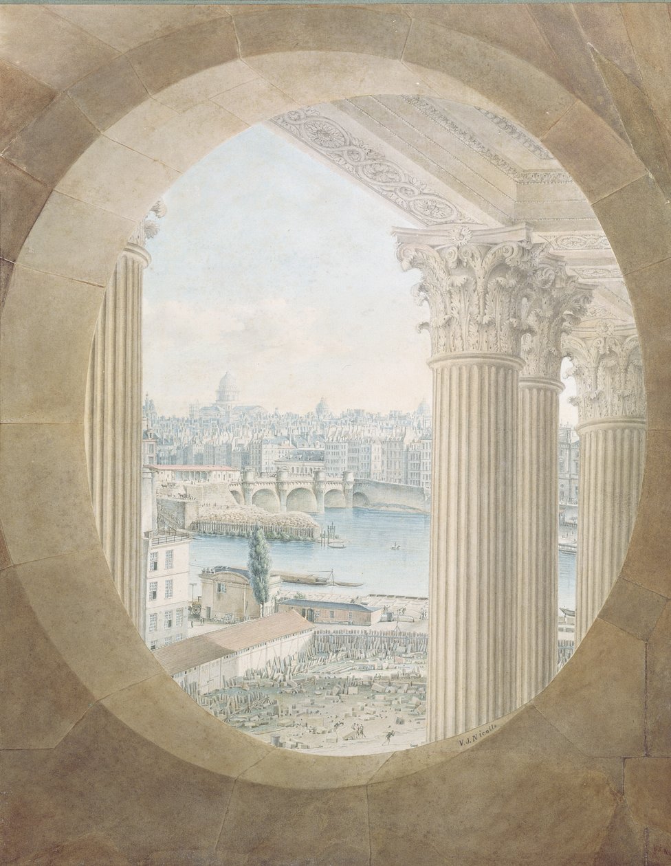 Veduta del Pont Neuf da una finestra a occhio di bue del Louvre, 1810 da Victor Jean Nicolle
