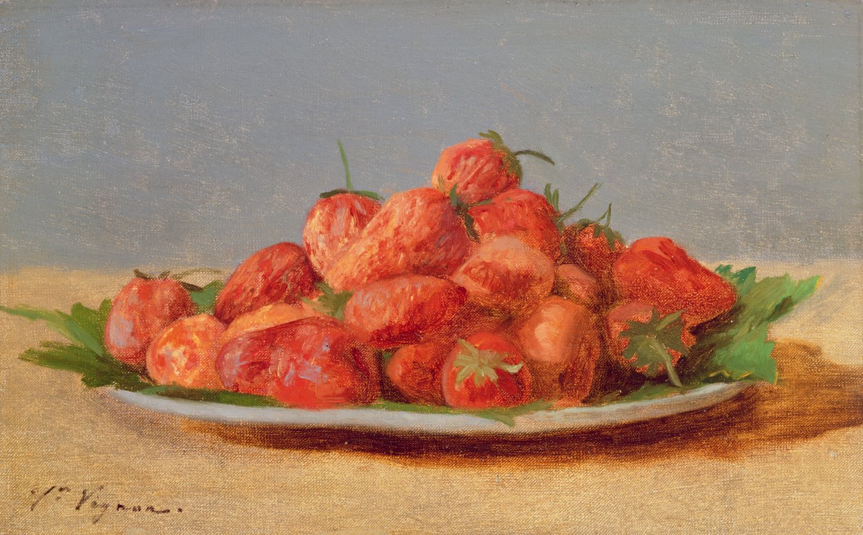 Natura morta con fragole su un piatto da Victor Vignon
