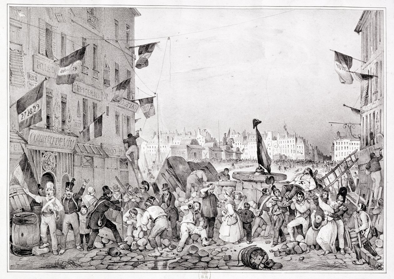 Barricata in Rue Dauphine, 29 luglio 1830, inciso da H. Delaporte da Victor Adam