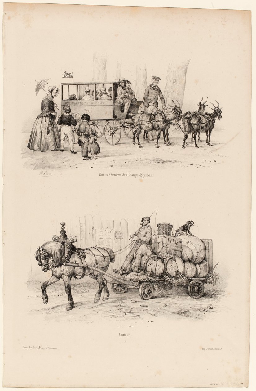 Omnibus sugli Champs-Elysées, c.1841-44 da Victor Adam
