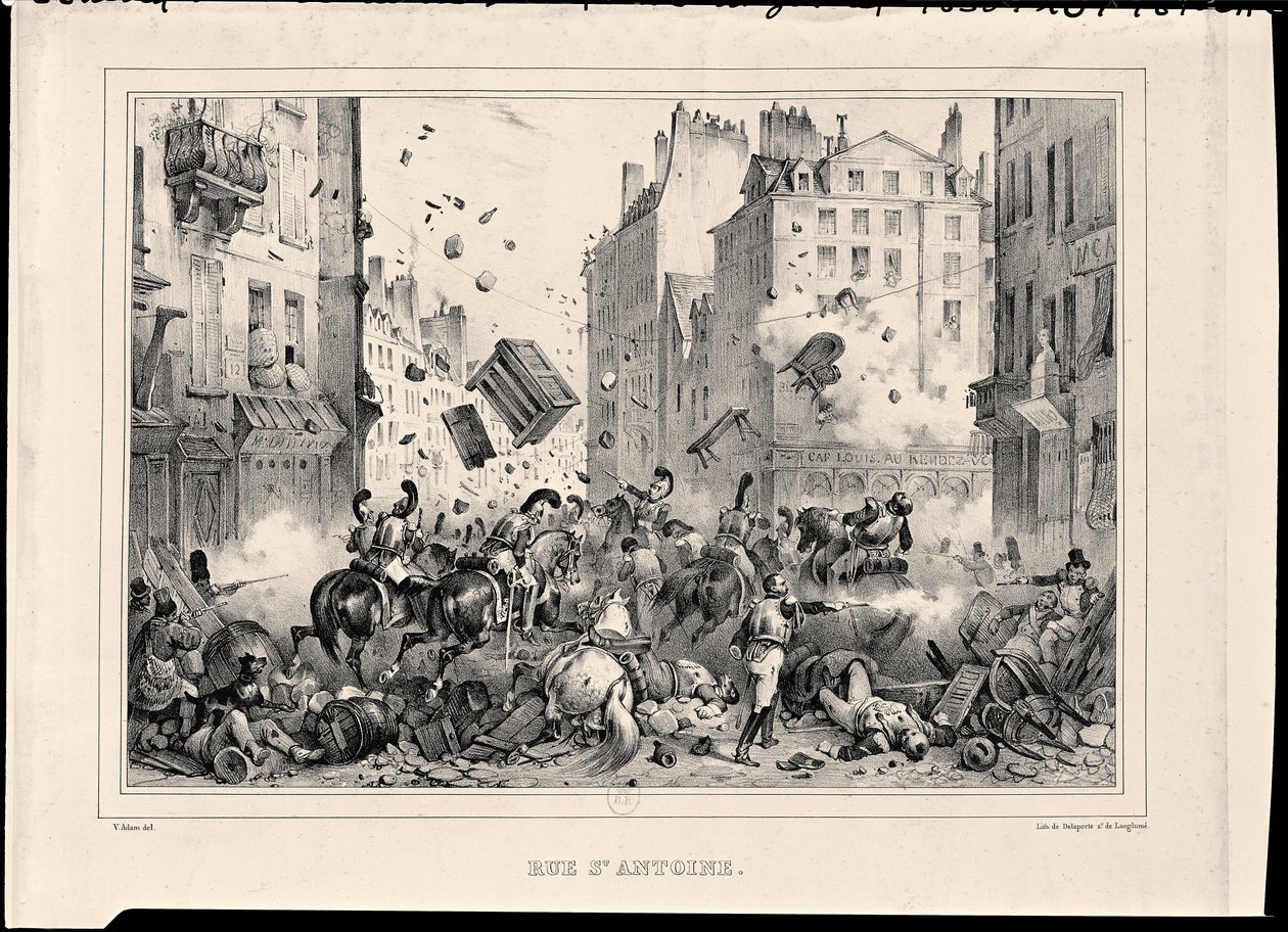 Rue Saint-Antoine nel luglio 1830, inciso da H. Delaporte da Victor Adam