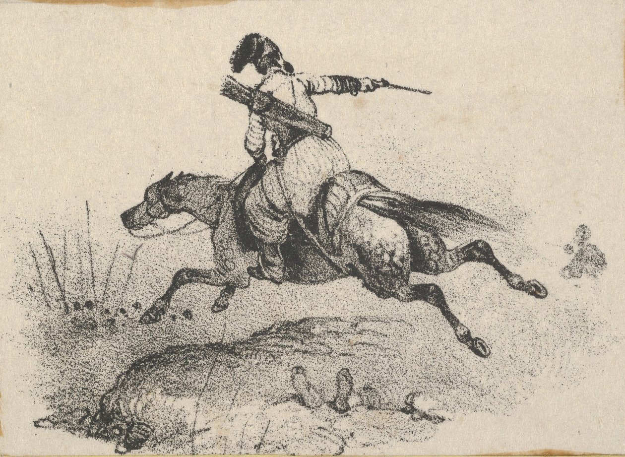 Soldato su cavallo al galoppo da Victor Adam