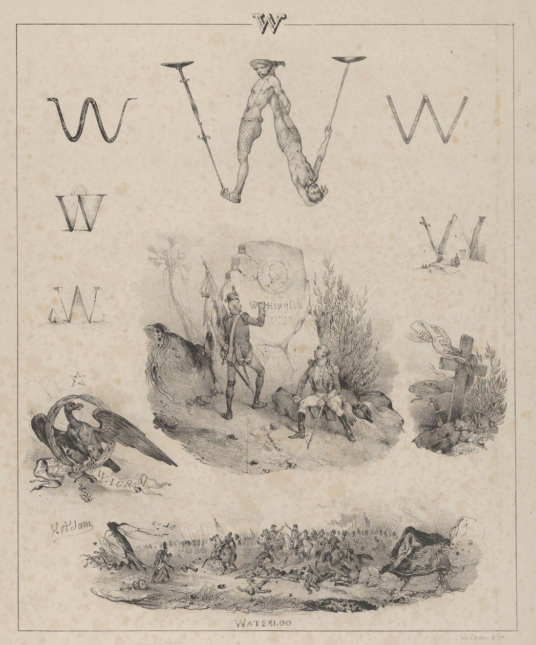 La lettera W: Washington, Wagram, Waterloo, 1833 da Victor Adam