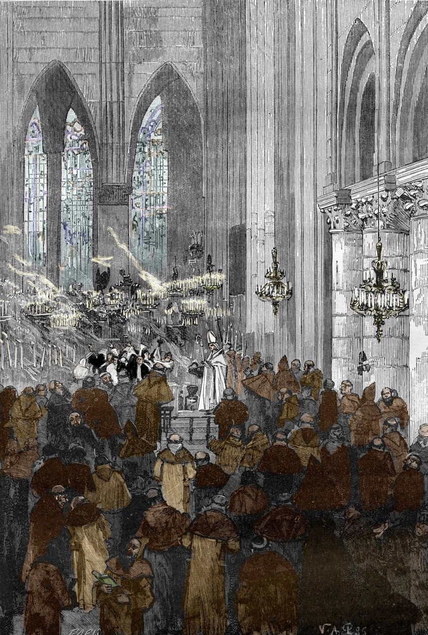 Affare dei posseduti di Loudun ca. 1630: le suore orsoline possedute durante una sessione di esorcismo nella chiesa di Santa Croce a Loudun da Victor Armand Poirson