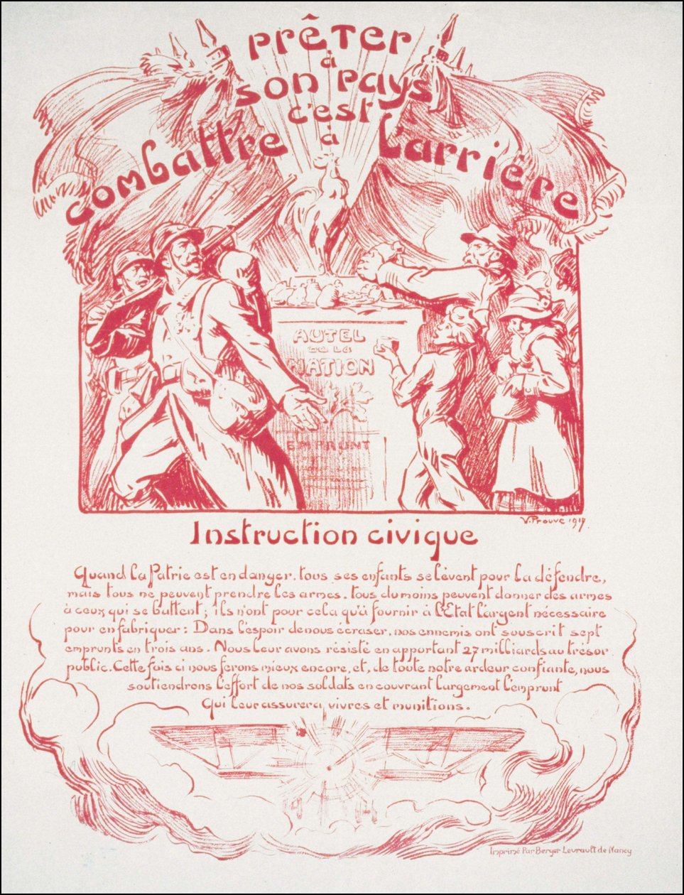 Prestare al tuo paese è combattere dietro - Educazione Civica. Poster di guerra da Victor Emile Prouve