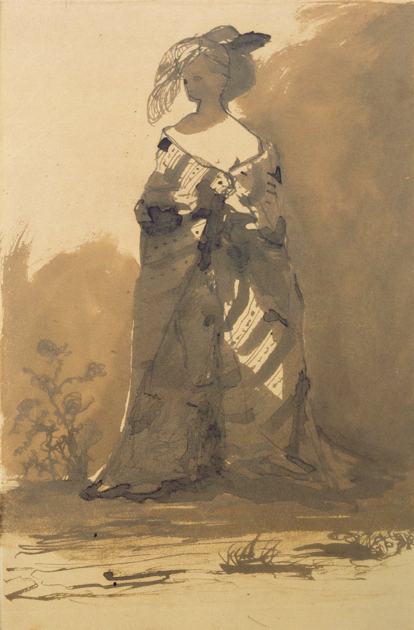Donna che Indossa un Cappotto e un Cappello con Piume da Victor Hugo