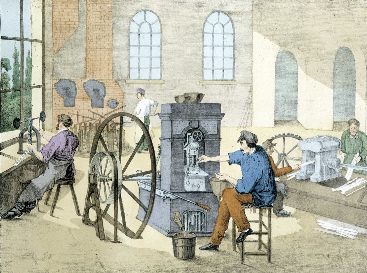 Negozio di monete (coniazione di monete), litografia di Janson. XIX secolo da Victor Janson
