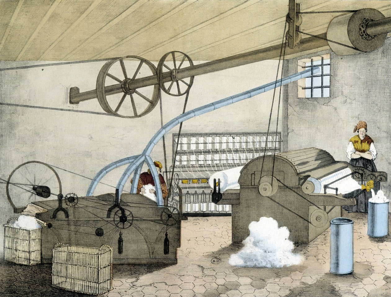 Filatura meccanica - litografia di Janson. XIX secolo. da Victor Janson