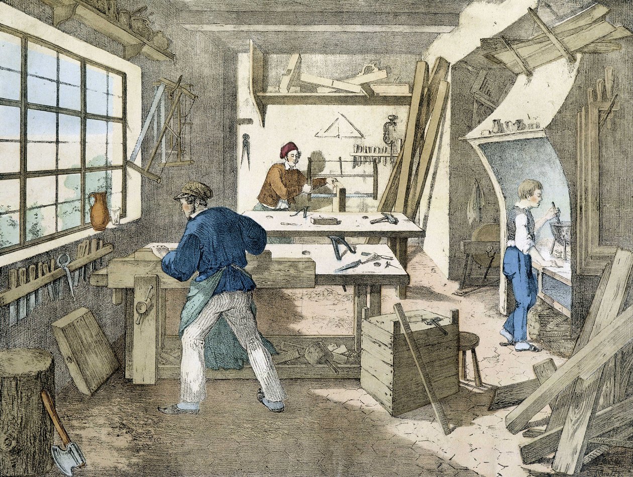 Il falegname, litografia di Janson. XIX secolo da Victor Janson