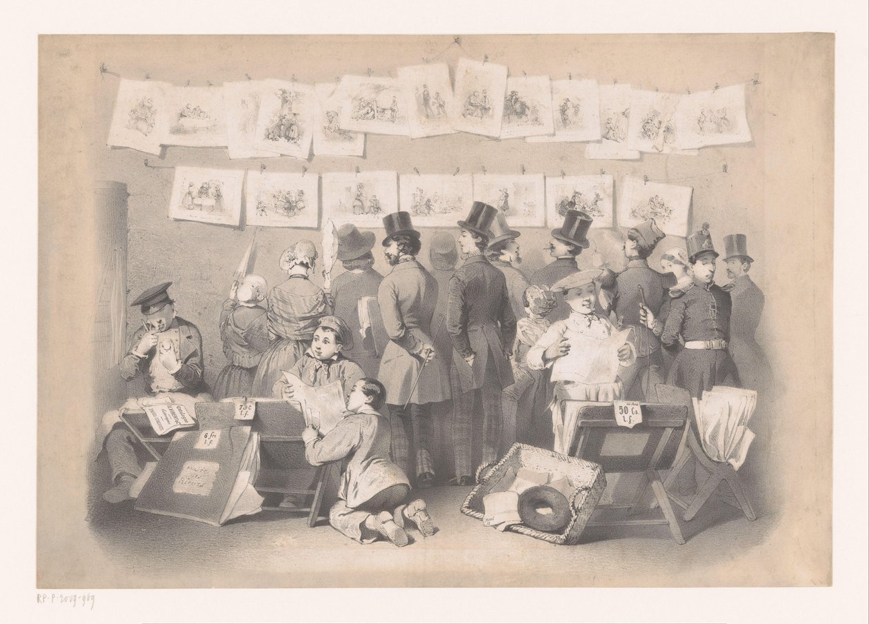 Pagina del titolo con interno di un negozio di stampe da Victor Jean François Dollet