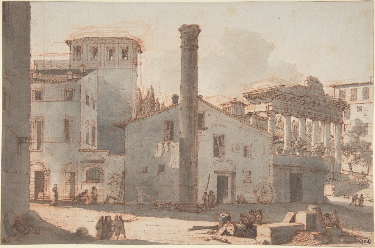 Veduta del Foro Romano con la Colonna di Foca e il Tempio di Saturno da Victor Jean Nicolle