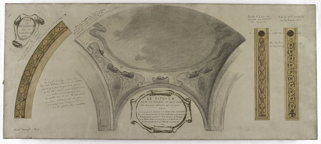 Bozzetto per la Galleria Lobau, Hôtel de Ville, Parigi: Progetto ornamentale per una cupola da Victor Jean Pierre Maziès