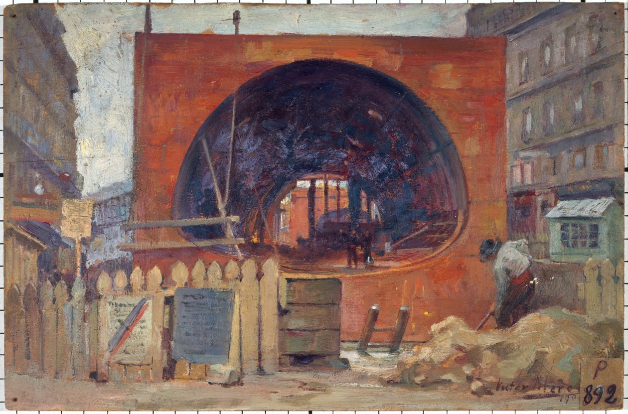 I lavori della metropolitana in place Saint-Michel nel 1906, in 11-1906 da Victor Marec