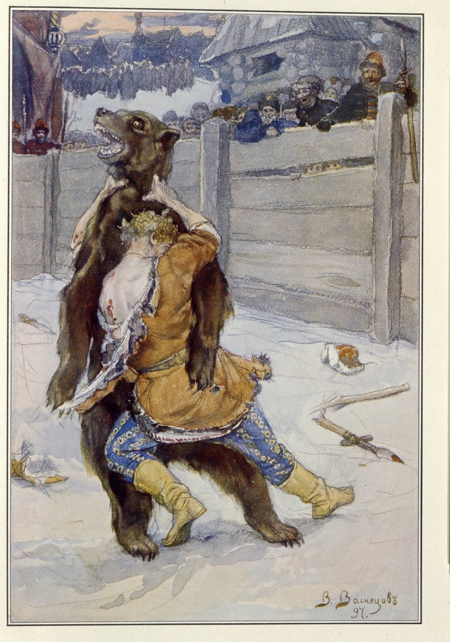 Combattimento di orsi ai tempi dello zar Feodor I Ivanovich di Russia da Victor Mikhailovich Vasnetsov