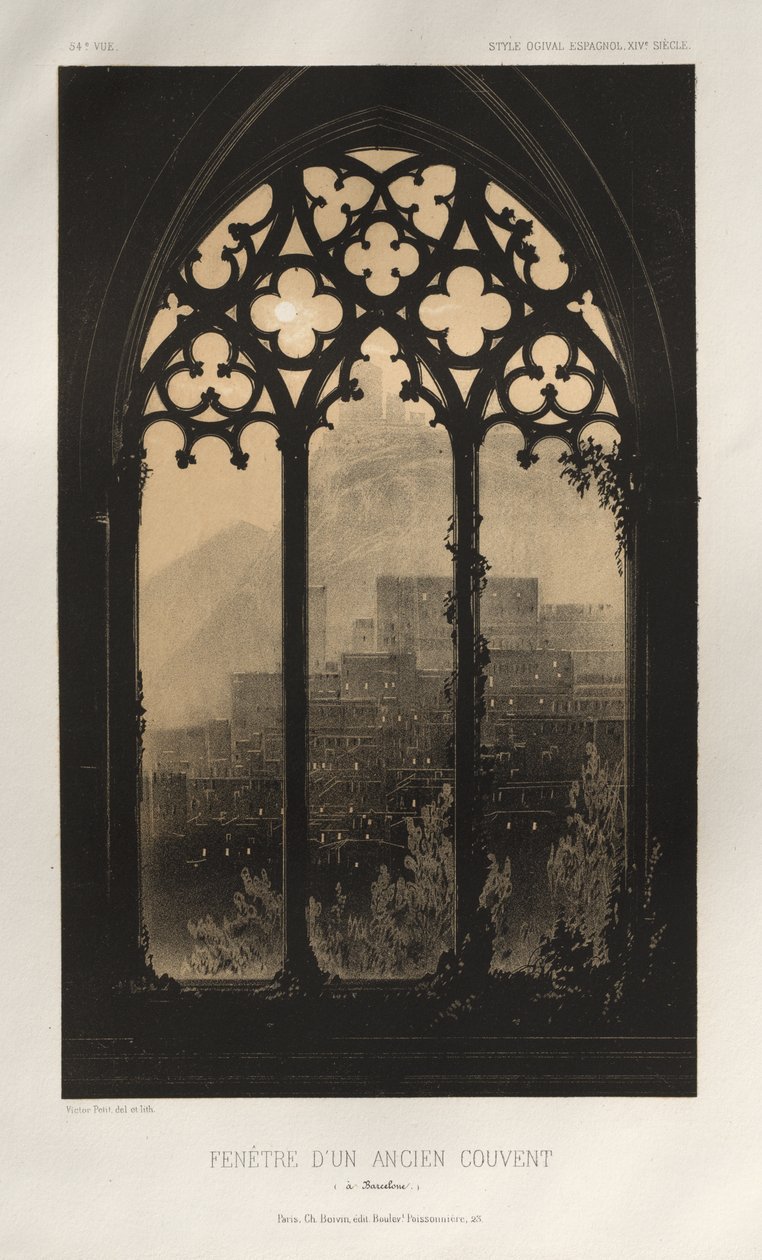 Architettura Pittoresca o Monumenti del XV e XVI Secolo: Castelli di Francia del XV e XVI Secolo: Tav. 54, Finestra di un Antico Convento (a Barcellona) da Victor Petit