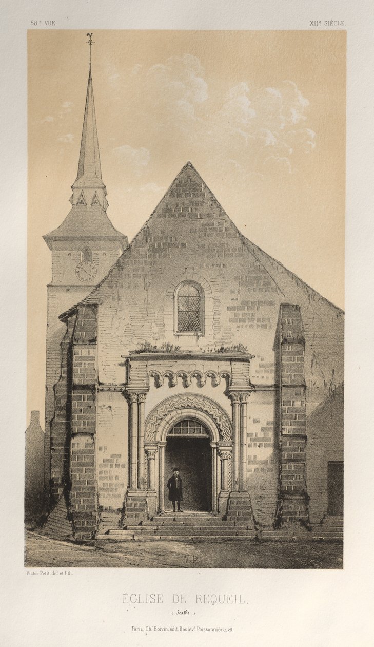 Architettura Pittoresca o Monumenti del XV e XVI Secolo: Castelli di Francia del XV e XVI Secolo: Tav. 58, Chiesa di Requeil (Sarthe) da Victor Petit