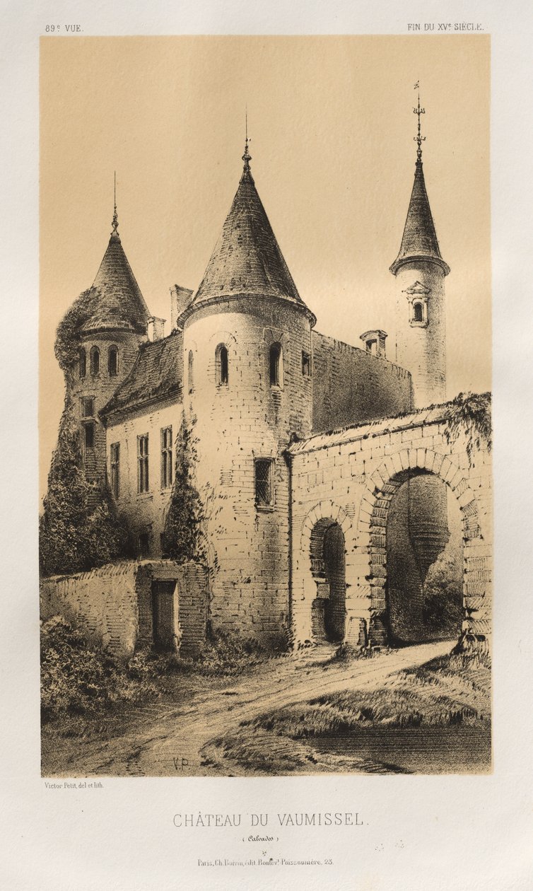 Architettura pittoresca o monumenti dei secoli XV e XVI: Castelli di Francia dei secoli XV e XVI: Tav. 89, Castello di Vaumissel (Calvados) da Victor Petit
