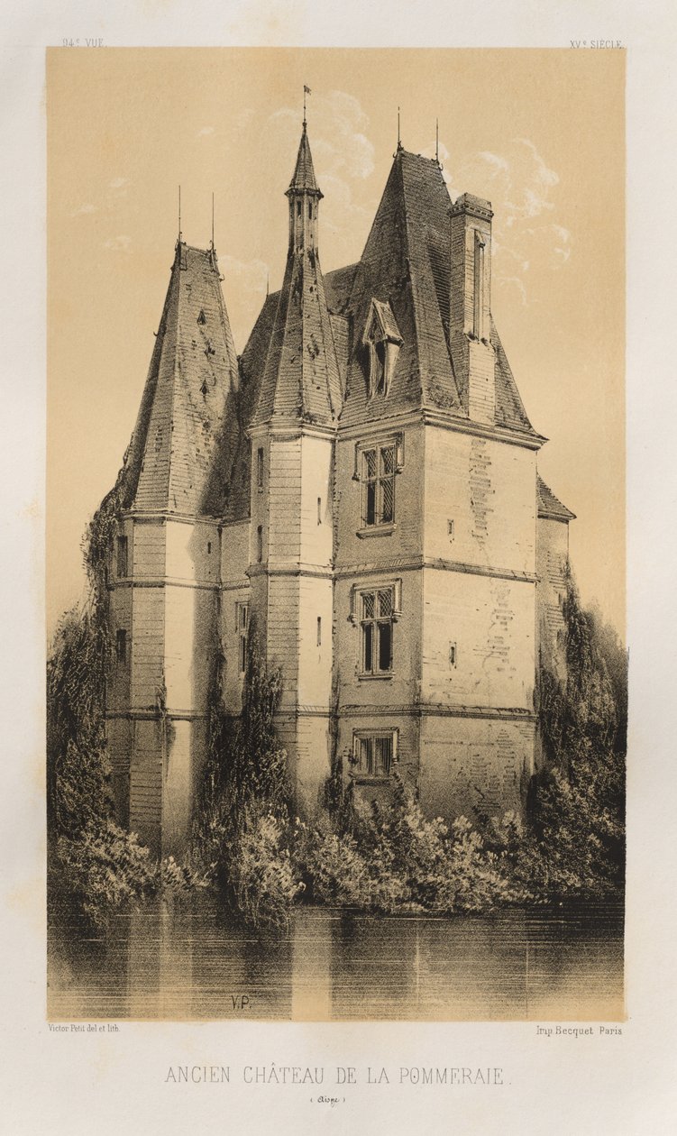 Architettura pittoresca o monumenti dei secoli XV e XVI: Castelli di Francia dei secoli XV e XVI: Tav. 94, Antico Castello di la Pommeraie (Aisne) da Victor Petit