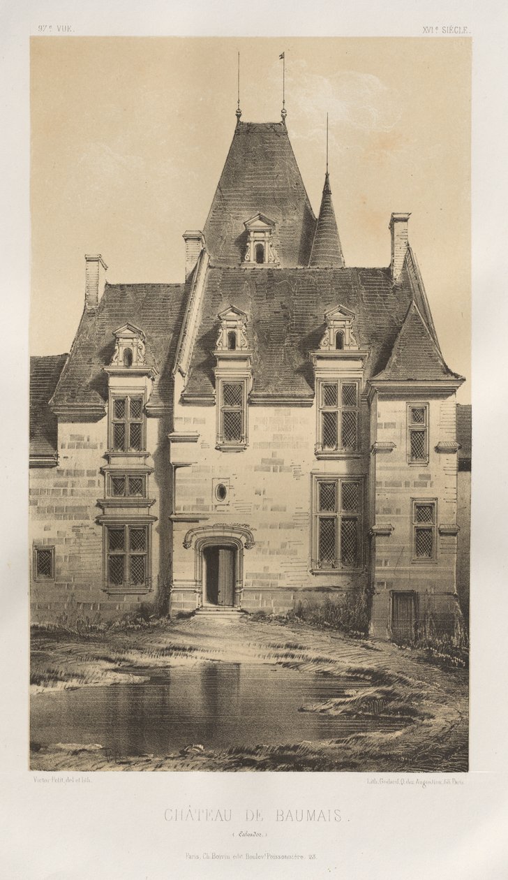 Architettura pittoresca o monumenti dei secoli XV e XVI: Castelli di Francia dei secoli XV e XVI: Tav. 97, Castello di Baumais (Calvados) da Victor Petit