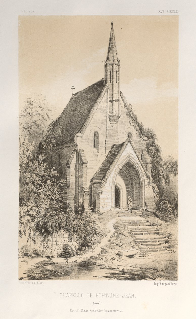 Architettura Pittoresca o Monumenti del XV e XVI Secolo: Castelli di Francia del XV e XVI Secolo: Pl.22, Cappella di Fontaine-Jean (Loiret) da Victor Petit