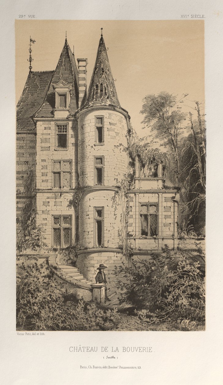 Architettura Pittoresca o Monumenti del XV e XVI Secolo: Castelli di Francia del XV e XVI Secolo: Pl. 29, Castello di La Bouverie (Sarthe) da Victor Petit