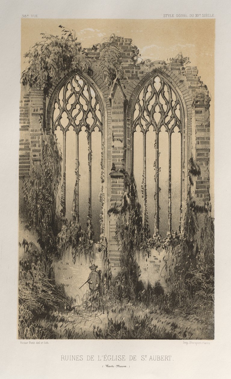Architettura Pittoresca o Monumenti del XV e XVI Secolo: Castelli di Francia del XV e XVI Secolo: Tav. 38, Rovine della Chiesa di St. Aubert (Haute-Marne) da Victor Petit
