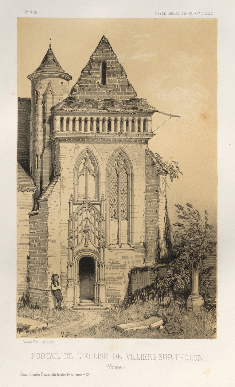 Architettura Pittoresca o Monumenti del XV e XVI Secolo: Castelli di Francia del XV e XVI Secolo: Tav. 2, Portale della Chiesa di Villiers Sur-Tholon (Yonne) da Victor Petit