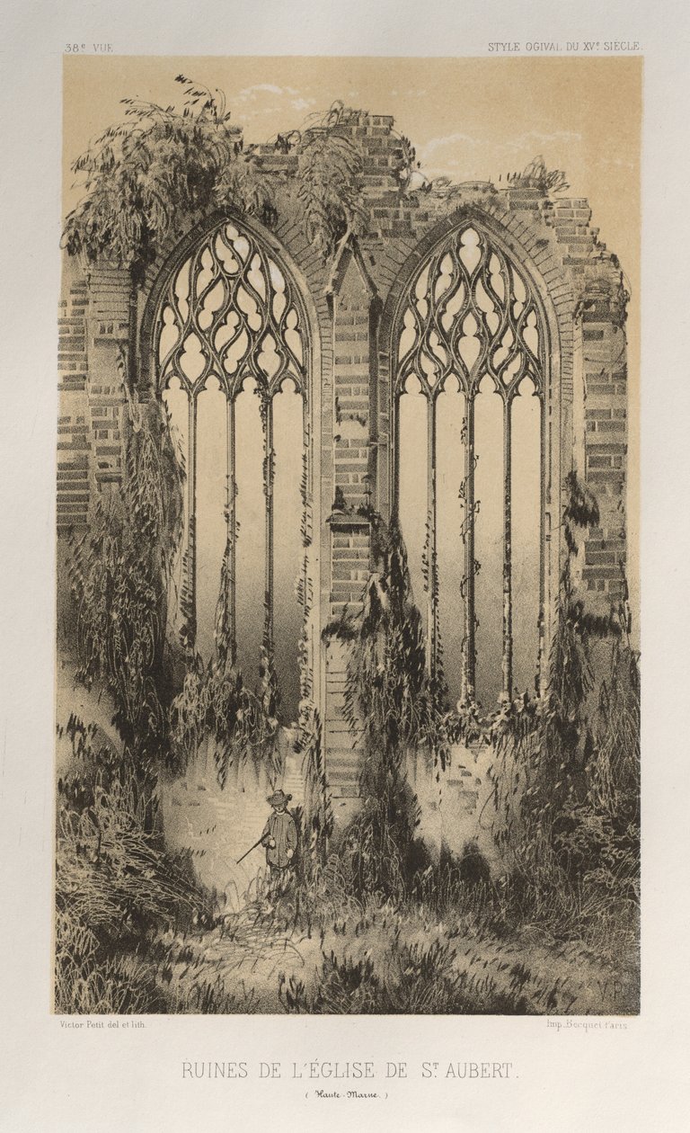 Pl. 38, Rovine della Chiesa di St. Aubert Haute-Marne, 1860 da Victor Petit
