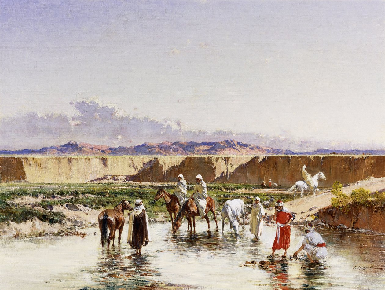 Cavalieri arabi che si abbeverano in un