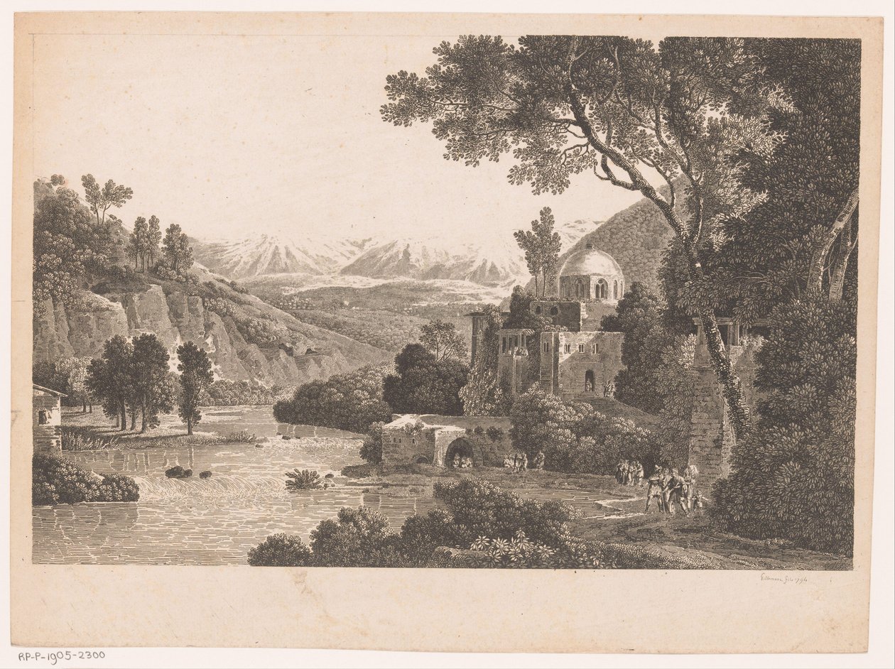Paesaggio con edificio con cupola da Victor Pillement