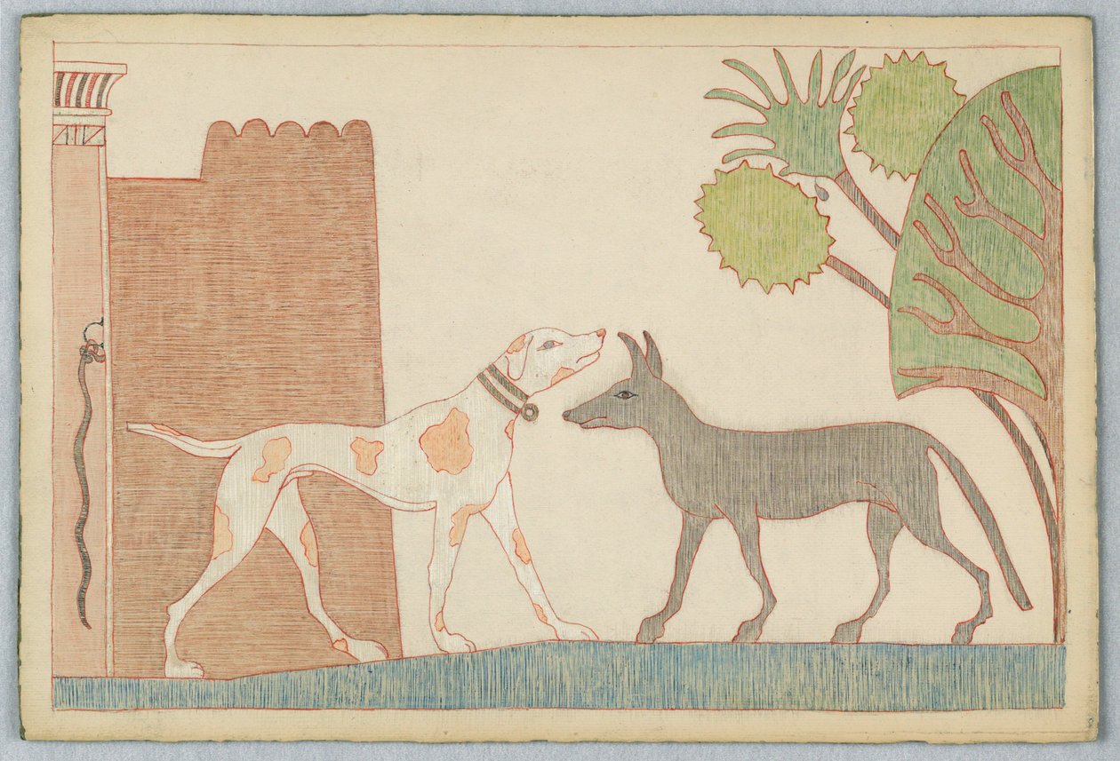 Il cane e il lupo, illustrazione per le favole di Esopo da Victor Wilbour