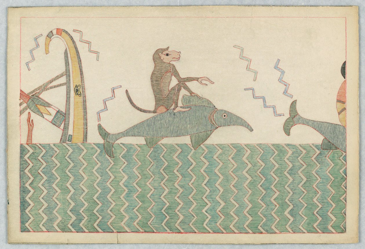 La scimmia e il delfino, illustrazione per le favole di Esopo da Victor Wilbour