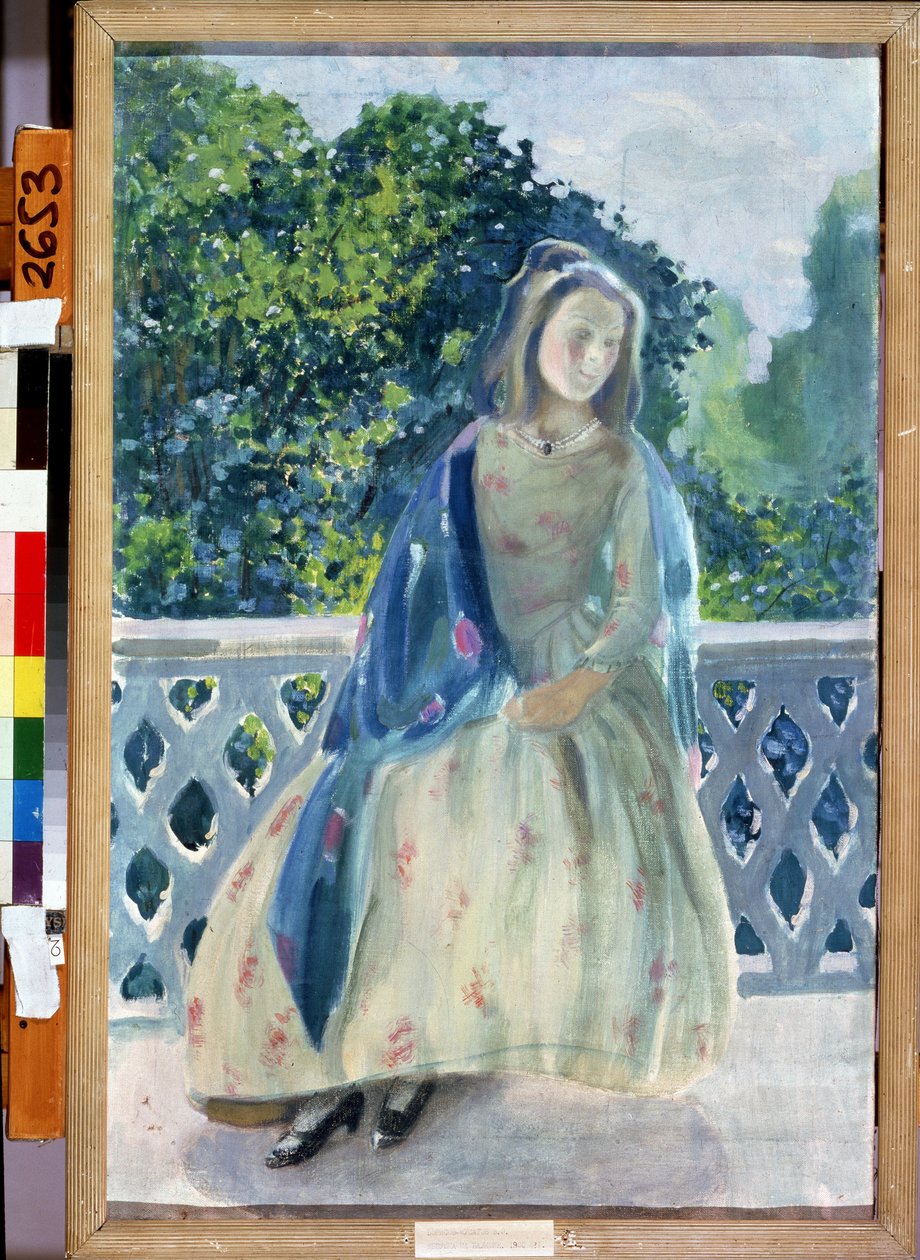 Giovane ragazza sul balcone da Viktor Elpidiforovich Borisov Musatov