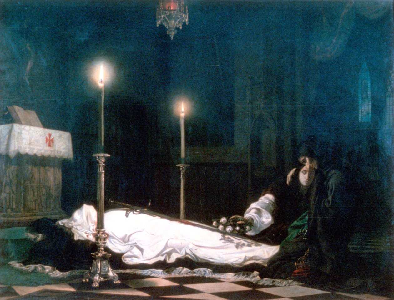 Laszlo Hunyadi sul catafalco, 1859 da Viktor Madarász