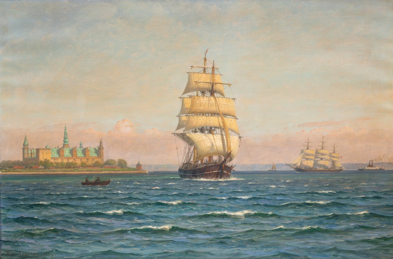 Navi a vela e un traghetto al largo di Kronborg. da Vilhelm Arnesen