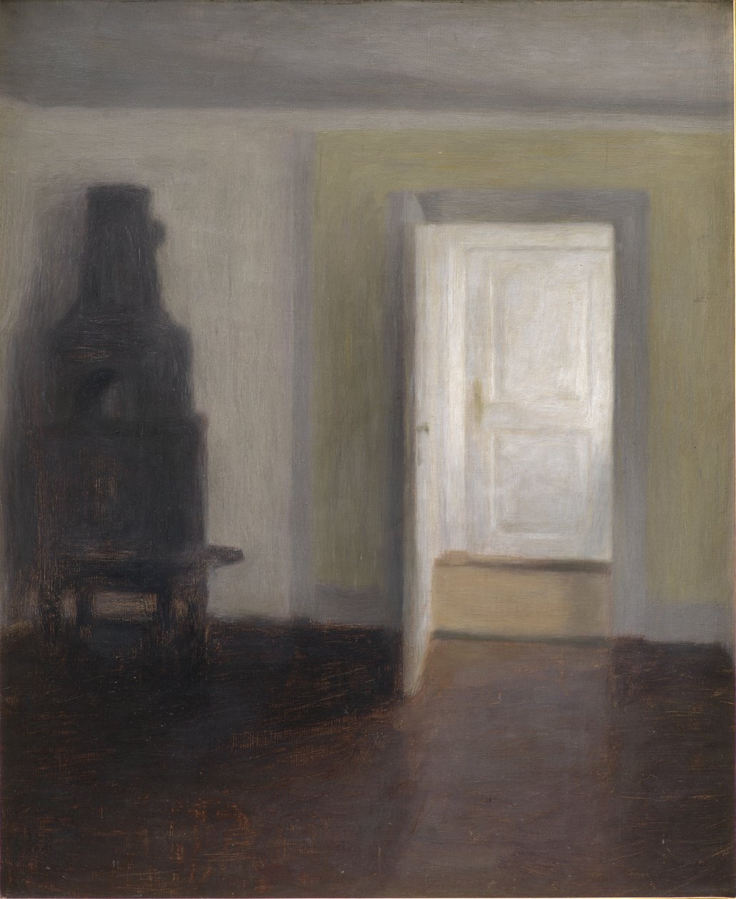 Interno con una vecchia stufa da Vilhelm Hammershoi