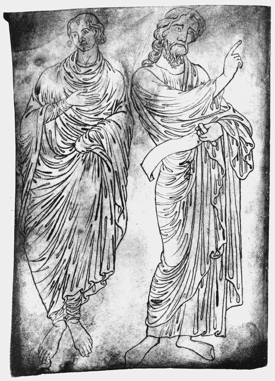 Copia facsimile di Ms Fr 19093 fol.28 Figure di due apostoli o profeti (penna e inchiostro su carta) da Villard de Honnecourt