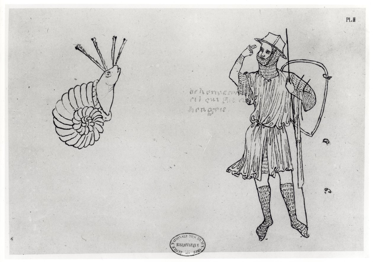 Fol.2 Lumaca e soldato ungherese (copia facsimile) da Villard de Honnecourt