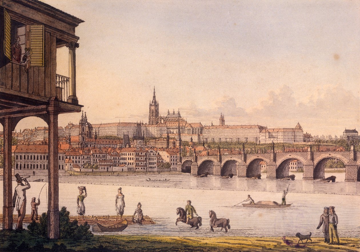 Veduta del Piccolo Quartiere e del Castello di Praga Hradcany dal Bagno di Papouek, 1825 da Vincenc Morstadt
