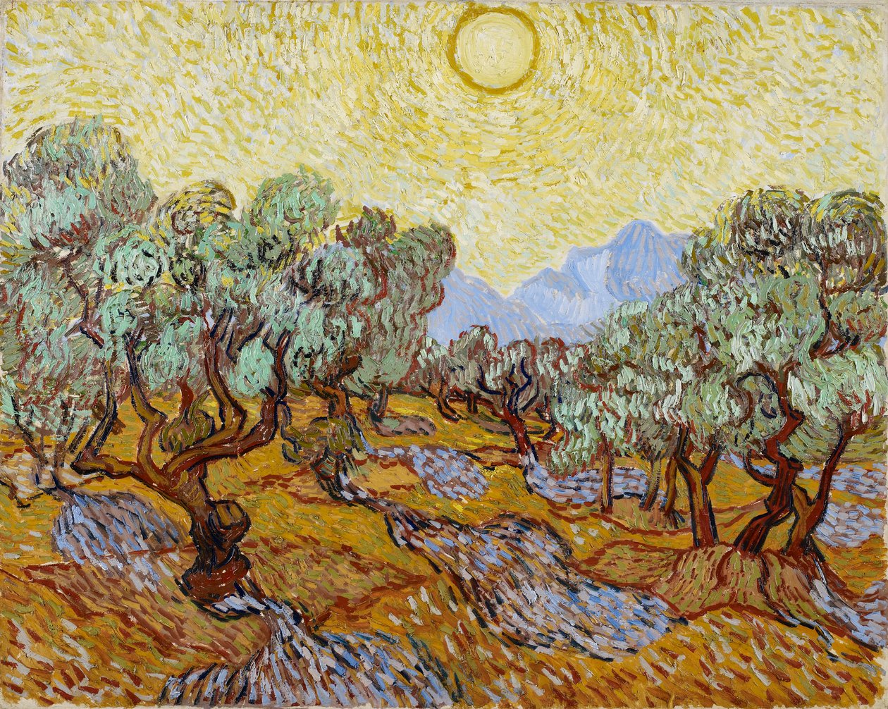 Ulivi con cielo giallo e sole da Vincent van Gogh