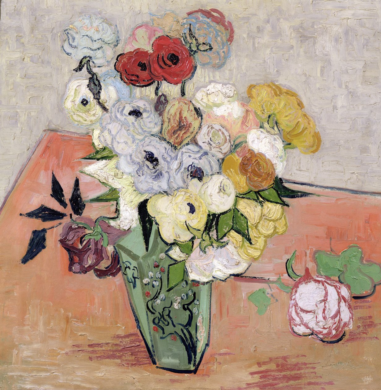 Vaso giapponese con rose e anemoni, 1890 da Vincent van Gogh