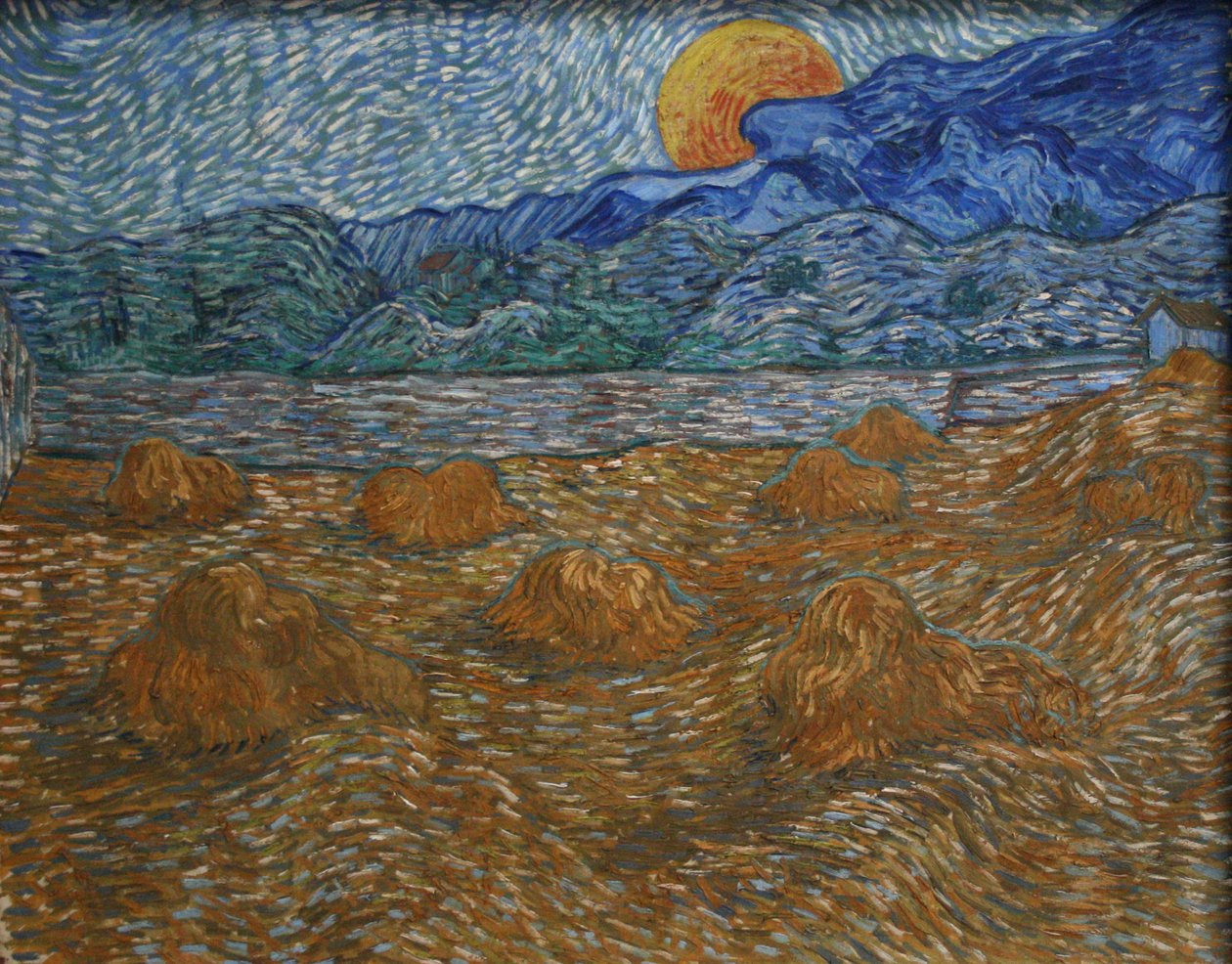 Paesaggio con covoni di grano e luna nascente da Vincent van Gogh