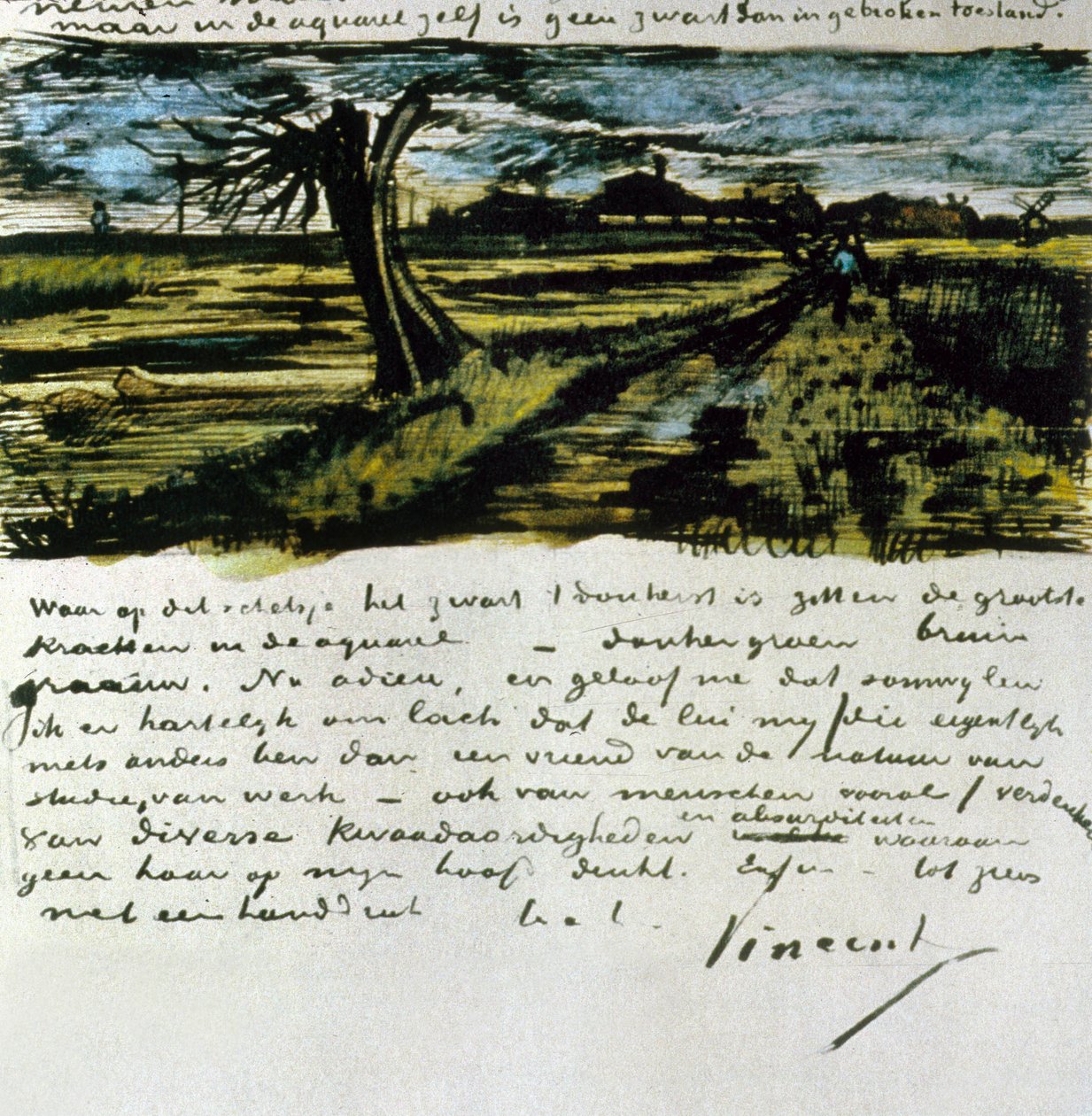 Lettera 252 da Vincent van Gogh a Theo van Gogh: Salice Capitozzato, c.1 agosto 1882 (penna e inchiostro e acquerello su carta) da Vincent van Gogh