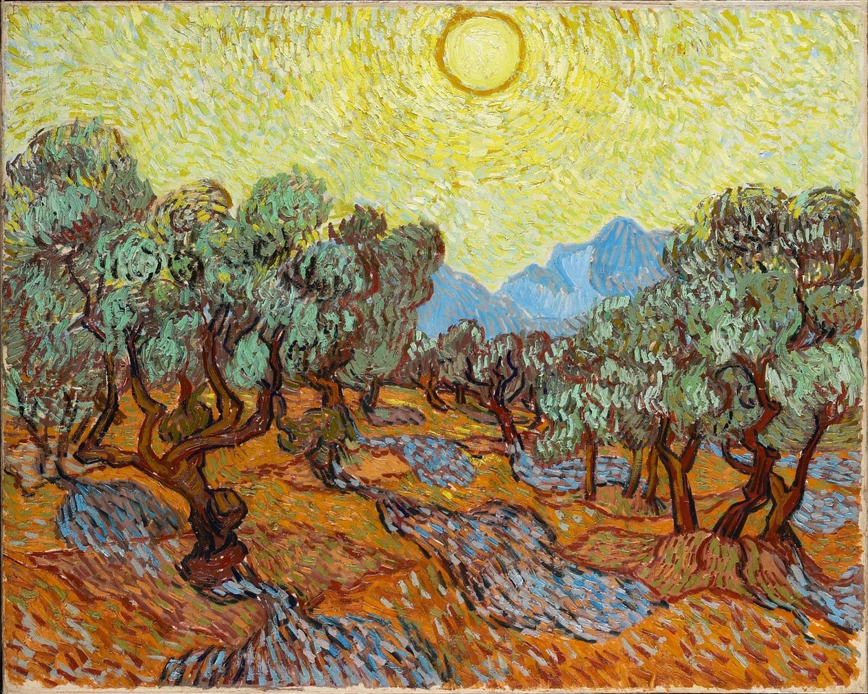 Ulivi con cielo giallo e sole da Vincent van Gogh