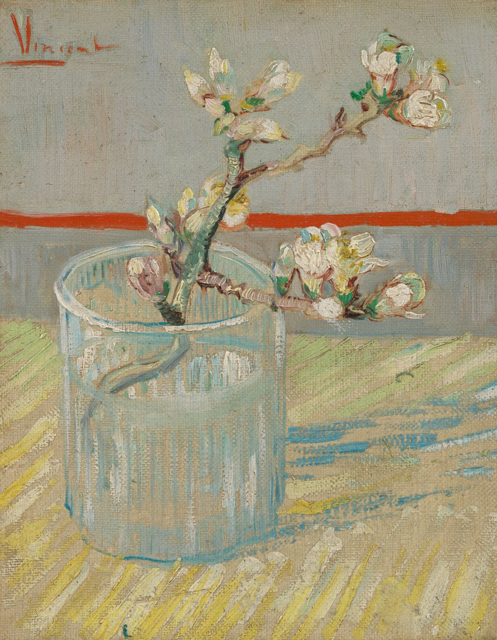 Ramo di mandorlo in fiore in un bicchiere da Vincent van Gogh
