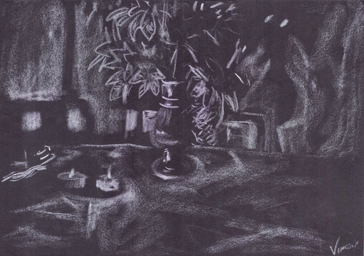 Pianta in una stanza alla luce delle candele da Vincent Alexander Booth