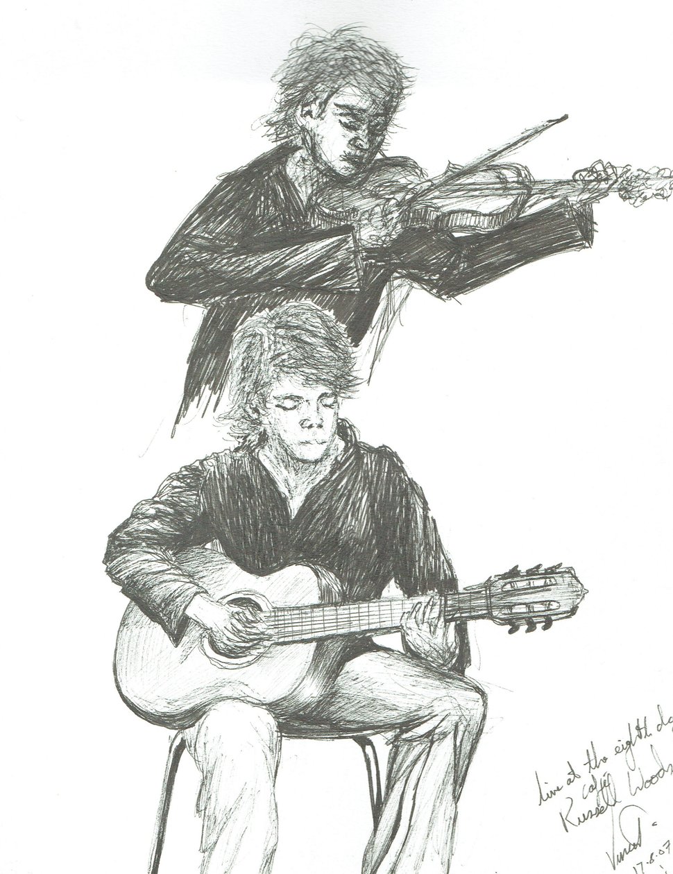 Il chitarrista e il violinista al 8th Day Cafe Manchester, 2007 da Vincent Alexander Booth