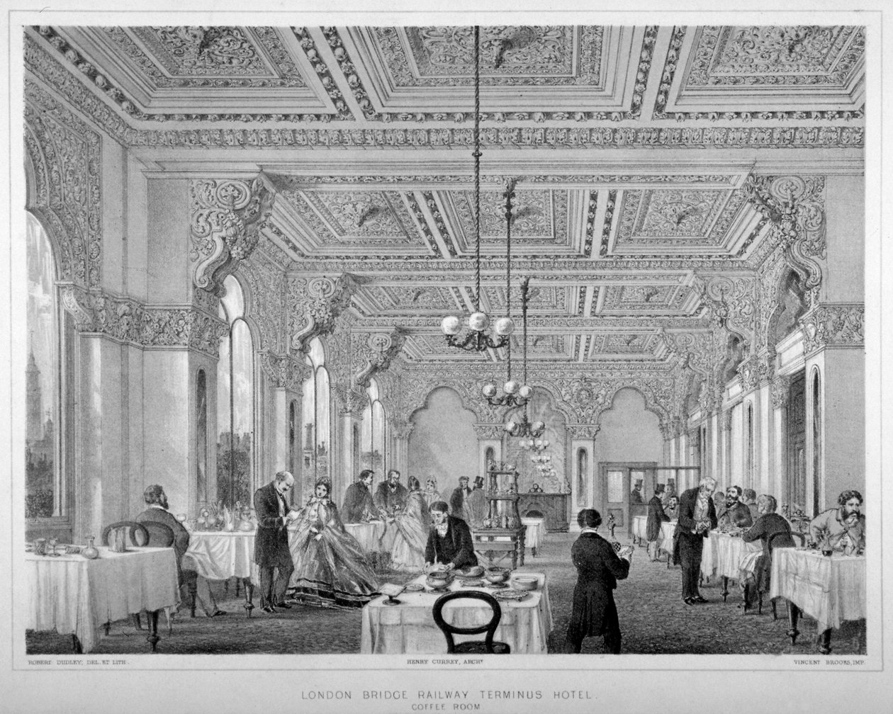 La sala del caffè nel London Bridge Railway Terminus Hotel, Bermondsey, Londra, 1860 da Vincent Brooks